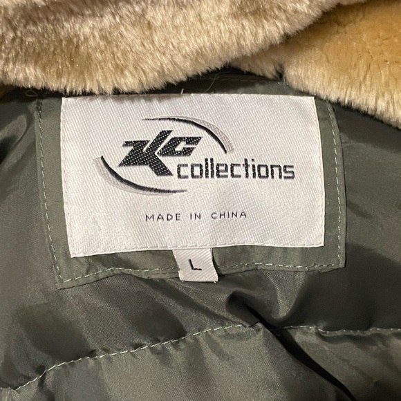 KC Collection Down filled Hooded Olive Green Aviator Jacket Sz Large - Picture 2 of 13